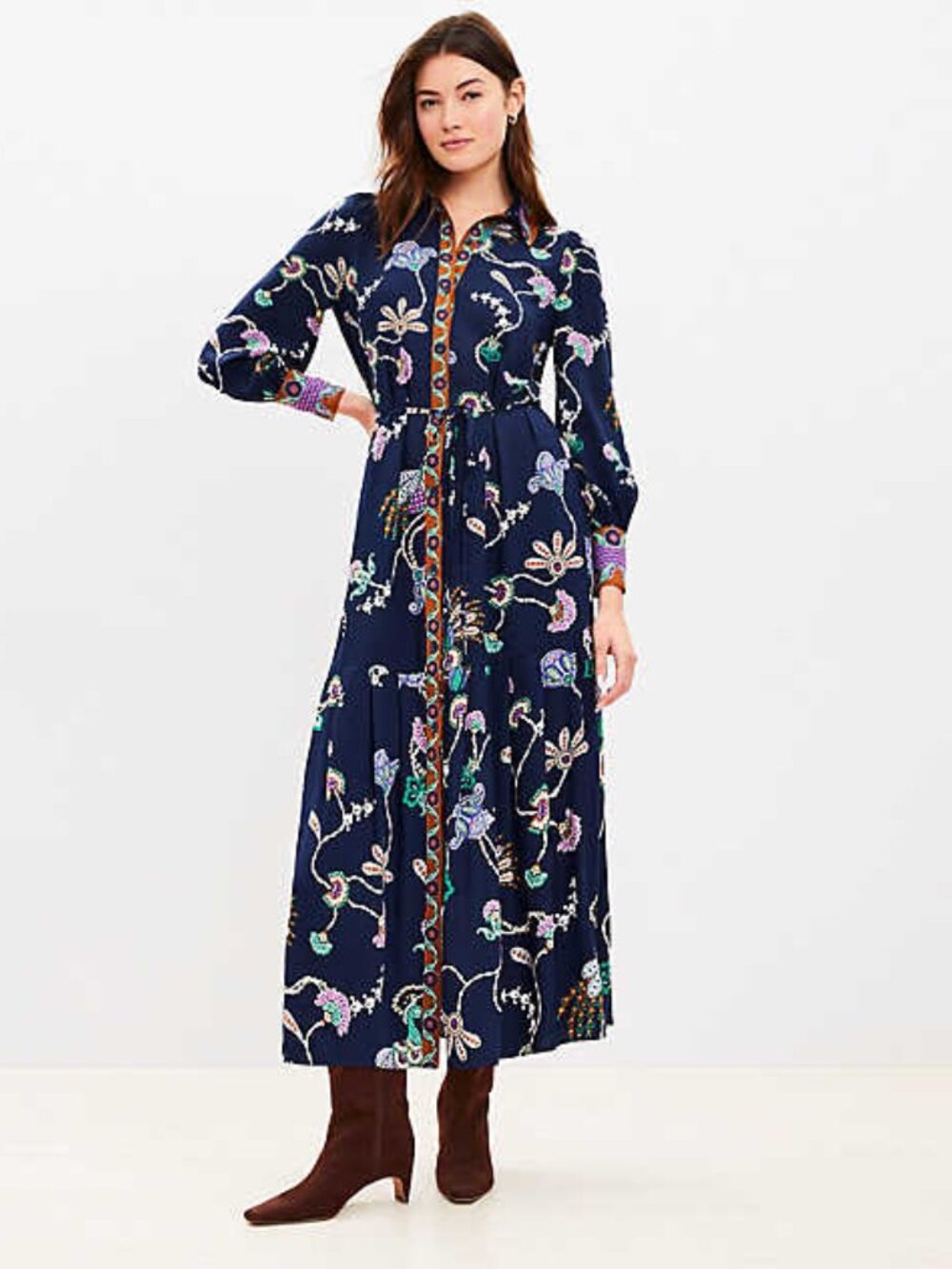 NWT Petite Pheasant Pleated Tie Waist Midi Shirtdress Size 4P